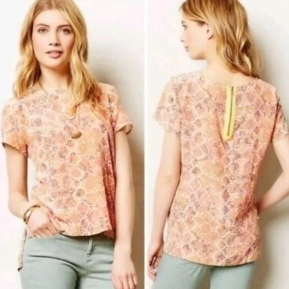 Anthropologie fynn & rose snake‎ skin print Silk Top - Picture 1 of 10